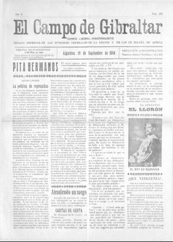 'El Campo de Gibraltar  : Diario liberal independiente' - Año II Número 272 - 1916 septiembre 19