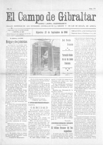 'El Campo de Gibraltar  : Diario liberal independiente' - Año II Número 275 - 1916 septiembre 22