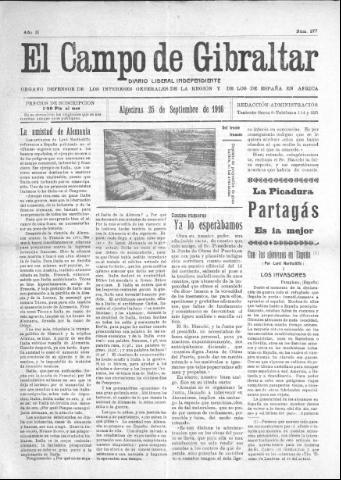 'El Campo de Gibraltar  : Diario liberal independiente' - Año II Número 277 - 1916 septiembre 25