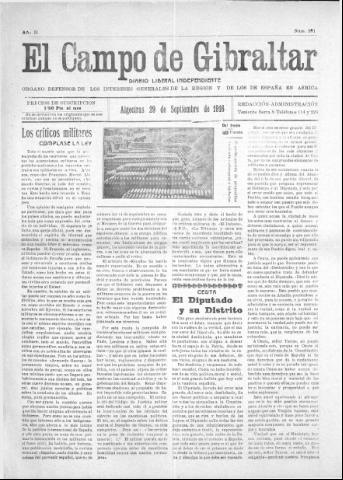 'El Campo de Gibraltar  : Diario liberal independiente' - Año II Número 281 - 1916 septiembre 29