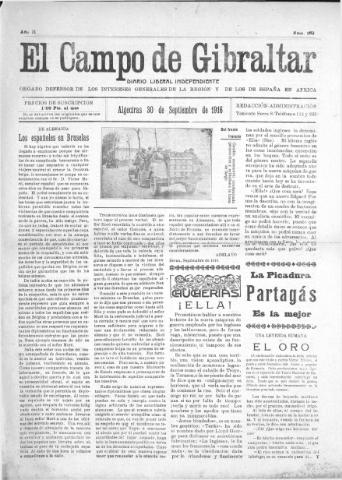 'El Campo de Gibraltar  : Diario liberal independiente' - Año II Número 282 - 1916 septiembre 30
