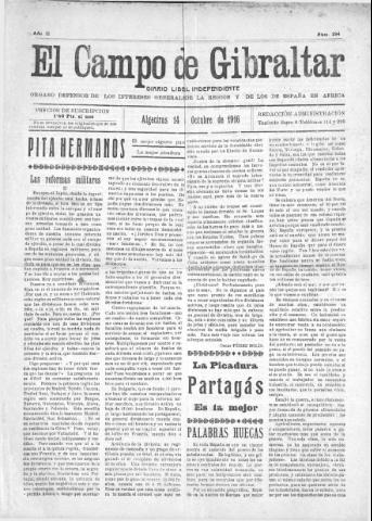 'El Campo de Gibraltar  : Diario liberal independiente' - Año II Número 294 - 1916 octubre 14