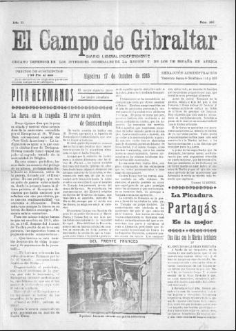 'El Campo de Gibraltar  : Diario liberal independiente' - Año II Número 296 - 1916 octubre 17