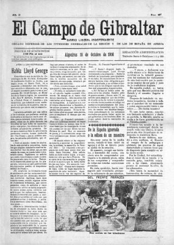 'El Campo de Gibraltar  : Diario liberal independiente' - Año II Número 297 - 1916 octubre 18