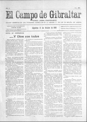 'El Campo de Gibraltar  : Diario liberal independiente' - Año II Número 300 - 1916 octubre 21
