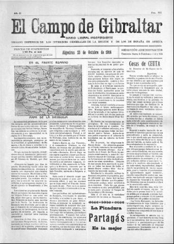 'El Campo de Gibraltar  : Diario liberal independiente' - Año II Número 301 - 1916 octubre 23