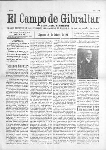 'El Campo de Gibraltar  : Diario liberal independiente' - Año II Número 304 - 1916 octubre 26