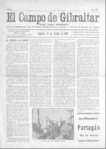 'El Campo de Gibraltar  : Diario liberal independiente' - Año II Número 307 - 1916 octubre 30