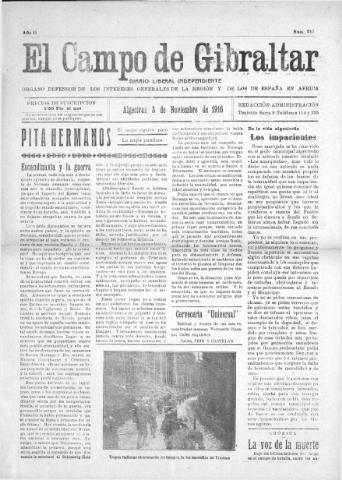 'El Campo de Gibraltar  : Diario liberal independiente' - Año II Número 311 - 1916 noviembre 3