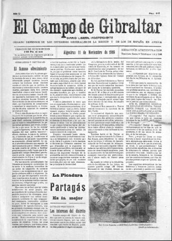 'El Campo de Gibraltar  : Diario liberal independiente' - Año II Número 318 - 1916 noviembre 11
