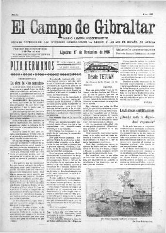 'El Campo de Gibraltar  : Diario liberal independiente' - Año II Número 323 - 1916 noviembre 17