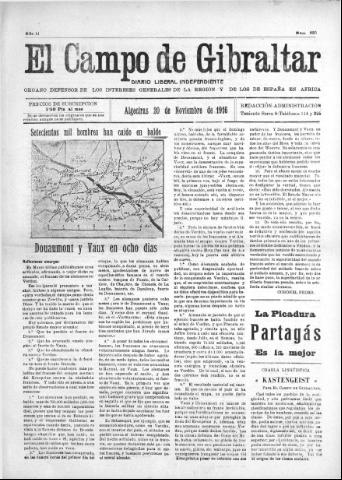 'El Campo de Gibraltar  : Diario liberal independiente' - Año II Número 325 - 1916 noviembre 20