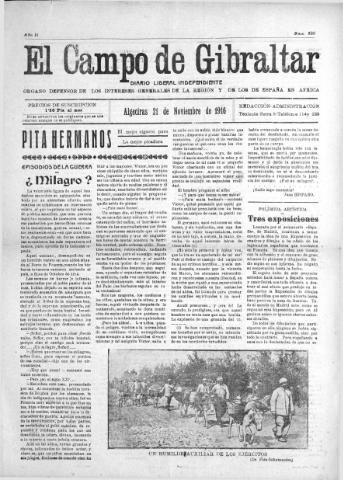'El Campo de Gibraltar  : Diario liberal independiente' - Año II Número 326 - 1916 noviembre 21