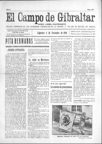 'El Campo de Gibraltar  : Diario liberal independiente' - Año II Número 339 - 1916 diciembre 6