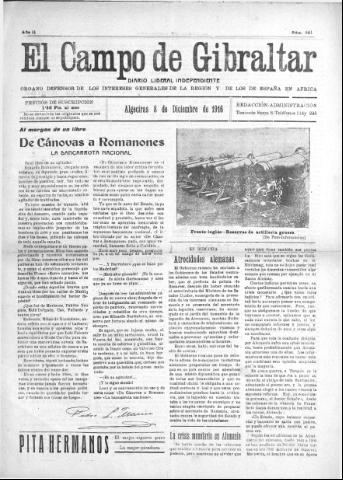 'El Campo de Gibraltar  : Diario liberal independiente' - Año II Número 341 - 1916 diciembre 8