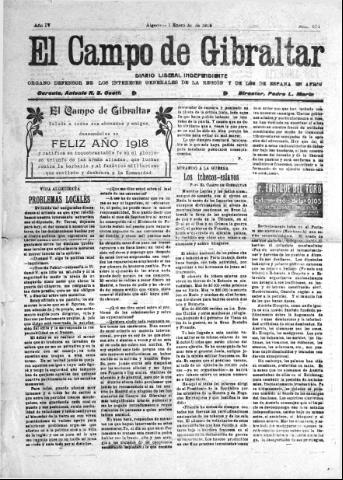'El Campo de Gibraltar  : Diario liberal independiente' - Año IV Número 674 - 1918 enero 1