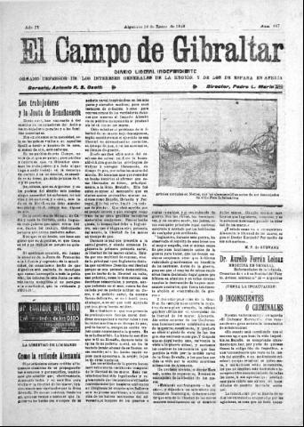 'El Campo de Gibraltar  : Diario liberal independiente' - Año IV Número 687 - 1918 enero 16