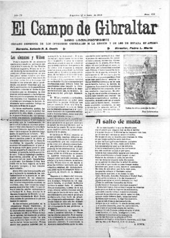 'El Campo de Gibraltar  : Diario liberal independiente' - Año IV Número 688 - 1918 enero 17