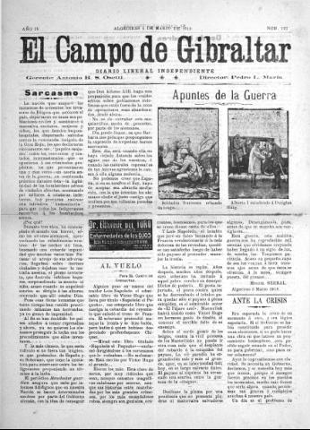 'El Campo de Gibraltar  : Diario liberal independiente' - Año IV Número 727 - 1918 marzo 4