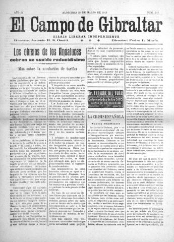 'El Campo de Gibraltar  : Diario liberal independiente' - Año IV Número 745 - 1918 marzo 25