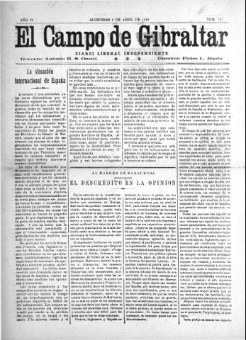 'El Campo de Gibraltar  : Diario liberal independiente' - Año IV Número 757 - 1918 abril 8