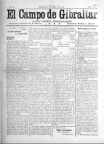 'El Campo de Gibraltar  : Diario liberal independiente' - Año IV Número 758 - 1918 abril 9