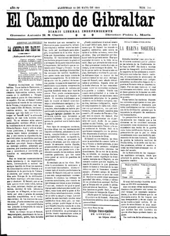 'El Campo de Gibraltar  : Diario liberal independiente' - Año IV Número 790 - 1918 mayo 16