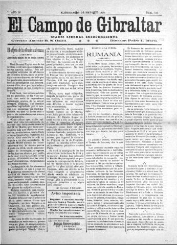 'El Campo de Gibraltar  : Diario liberal independiente' - Año IV Número 792 - 1918 mayo 18