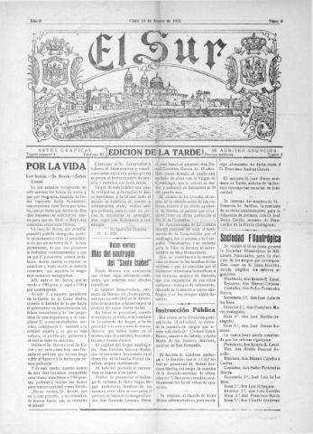 'El Sur  edición de la noche' - Año II Número 6 - 1921 enero 18