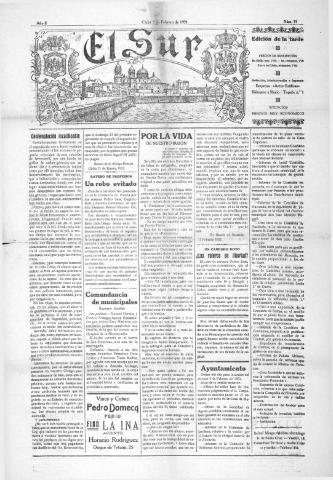 'El Sur  edición de la noche' - Año II Número 19 - 1921 febrero 2