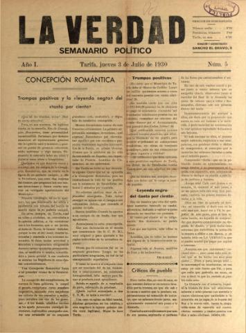'La Verdad : semanario político' - Año I Número 5 - 1930 julio 3