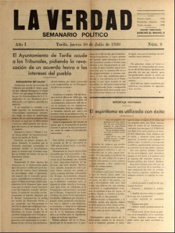 'La Verdad : semanario político' - Año I Número 6 - 1930 julio 10