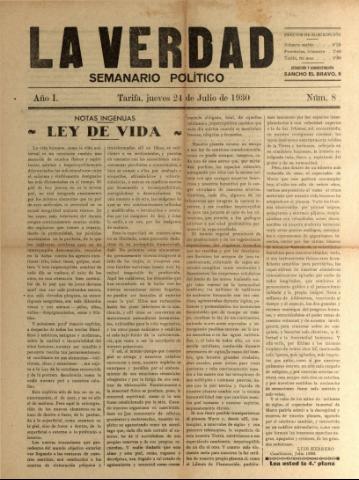 'La Verdad : semanario político' - Año I Número 8 - 1930 julio 24