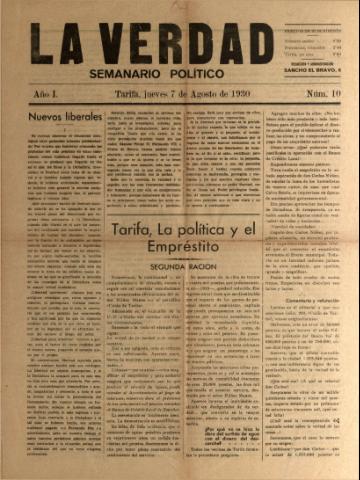'La Verdad : semanario político' - Año I Número 10 - 1930 agosto 7