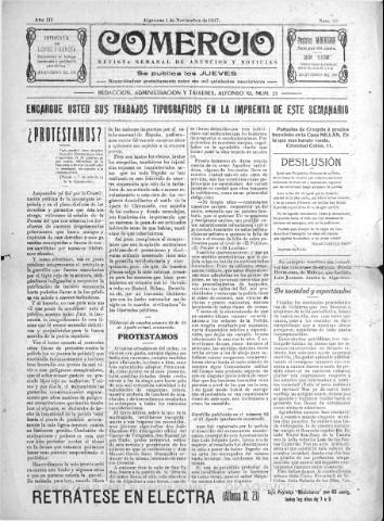 'Comercio : Revista semanal de anuncios y noticias' - Año III Número 95 - 1917 noviembre 1
