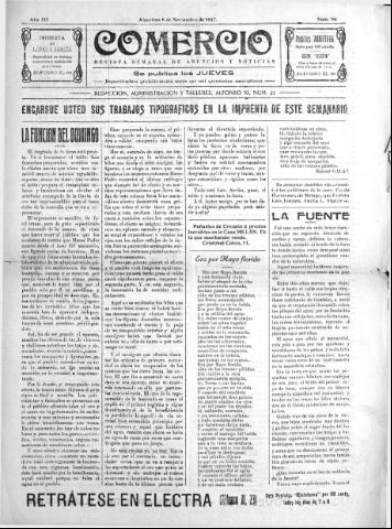 'Comercio : Revista semanal de anuncios y noticias' - Año III Número 96 - 1917 noviembre 8