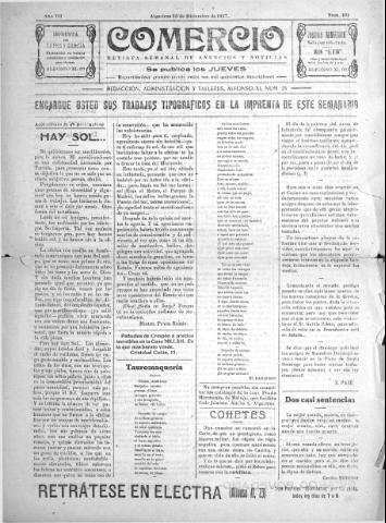 'Comercio : Revista semanal de anuncios y noticias' - Año III Número 101 - 1917 diciembre 13