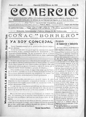 'Comercio : Revista semanal de anuncios y noticias' - Epoca 2 Año III Número 65 - 1920 febrero 16