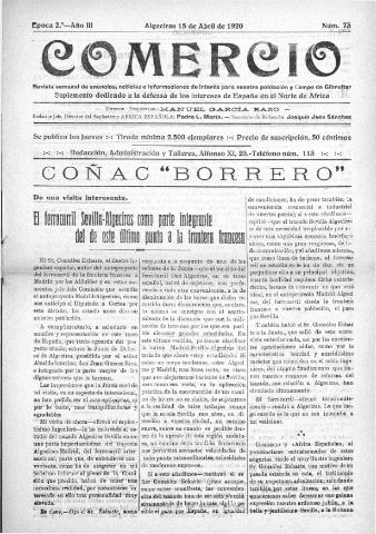 'Comercio : Revista semanal de anuncios y noticias' - Epoca 2 Año III Número 73 - 1920 abril 15
