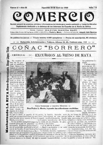 'Comercio : Revista semanal de anuncios y noticias' - Epoca 2 Año III Número 74 - 1920 abril 22