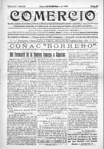 'Comercio : Revista semanal de anuncios y noticias' - Epoca 2 Año III Número 81 - 1920 mayo 22