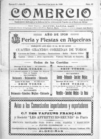 'Comercio : Revista semanal de anuncios y noticias' - Epoca 2 Año III Número 83 - 1920 junio 5