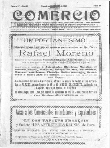'Comercio : Revista semanal de anuncios y noticias' - Epoca 2 Año III Número 86 - 1920 julio 10