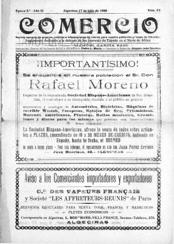 'Comercio : Revista semanal de anuncios y noticias' - Epoca 2 Año III Número 87 - 1920 julio 17