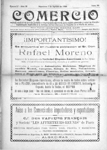 'Comercio : Revista semanal de anuncios y noticias' - Epoca 2 Año III Número 90 - 1920 agosto 7