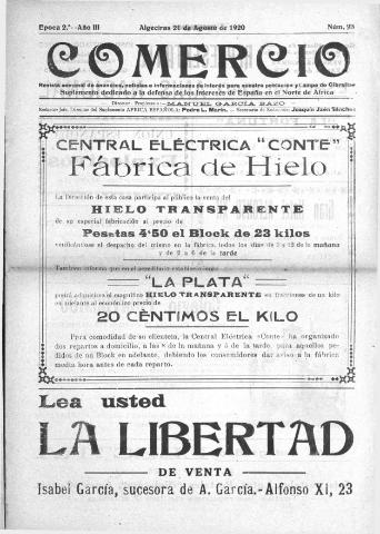 'Comercio : Revista semanal de anuncios y noticias' - Epoca 2 Año III Número 93 - 1920 agosto 21