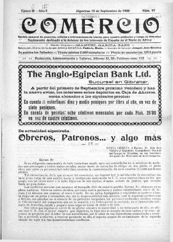 'Comercio : Revista semanal de anuncios y noticias' - Epoca 2 Año III Número 97 - 1920 septiembre 18
