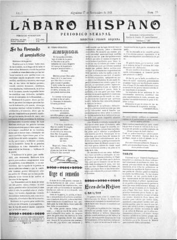 'Lábaro hispano : periódico semanal' - Año I Número 39 - 1918 noviembre 17