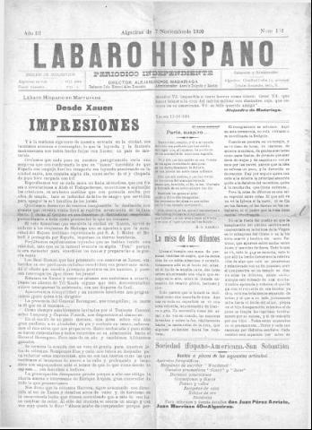 'Lábaro hispano : periódico semanal' - Año III Número 154 - 1920 noviembre 21