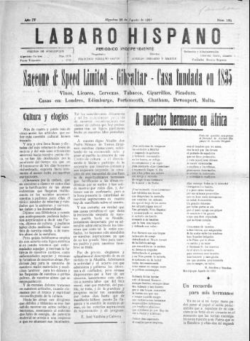 'Lábaro hispano : periódico semanal' - Año IV Número 191 - 1921 agosto 28